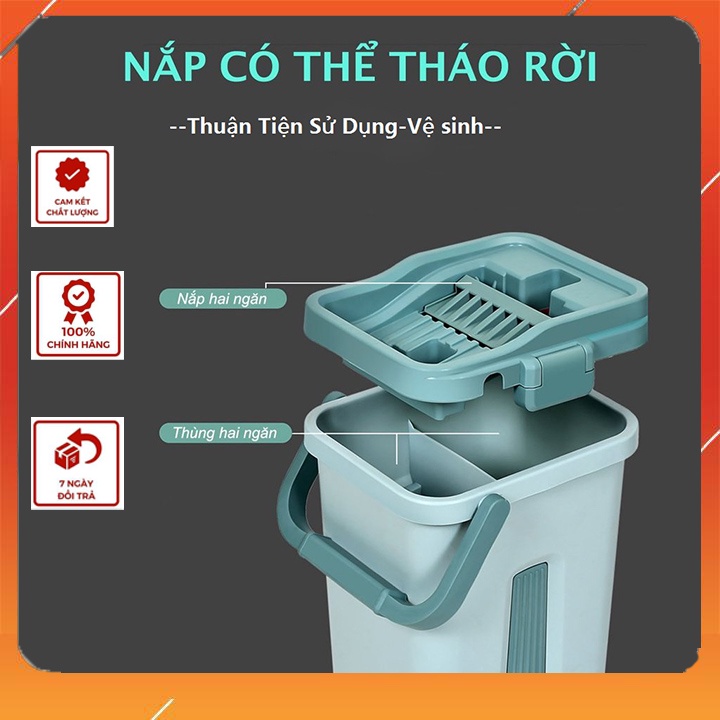 Bộ cây lau nhà thông minh tự vắt xoay 360 độ 2 vách ngăn cao cấp loại to, dầy dặn(Tặng kèm thùng + 2 miếng lau)