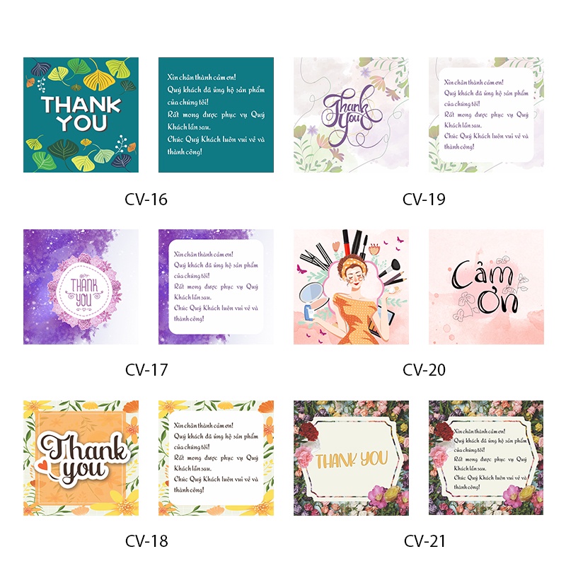 COMBO Thiệp Cảm Ơn, Thẻ Thank You, Card Mỹ Phẩm, Thời Trang, Makeup,... - Size 5.3x5.3 cm - Hàng Có Sẵn