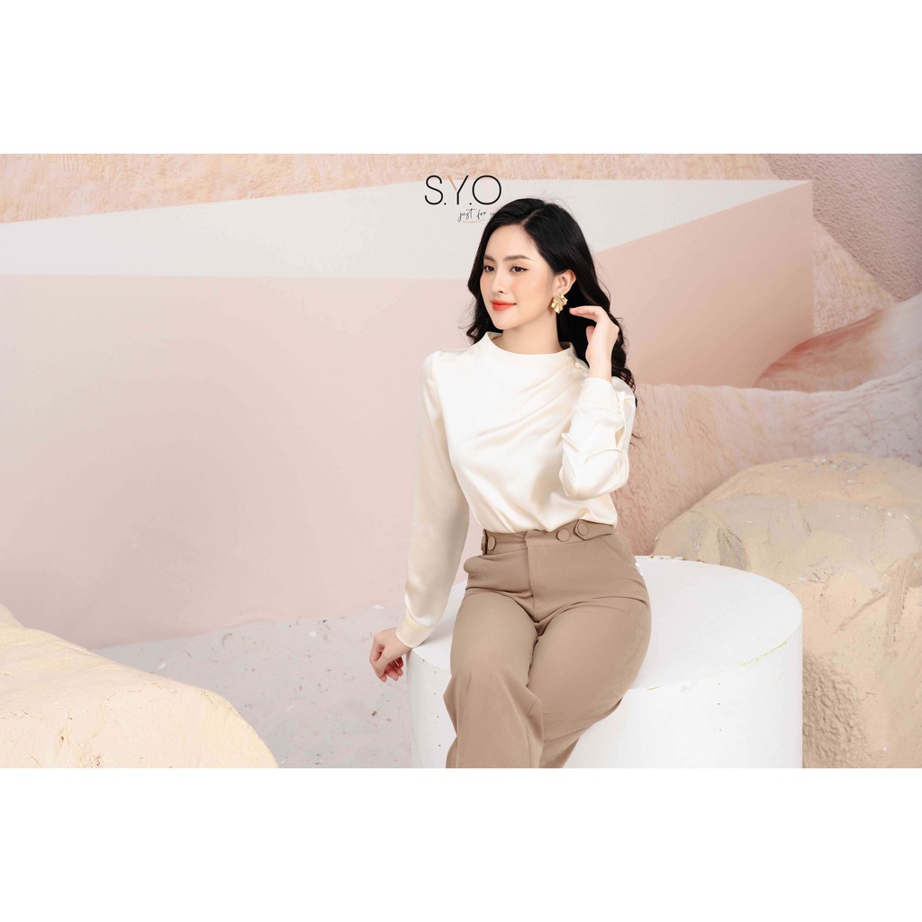 Áo sơ mi cổ cao vai xếp li SYO A1021