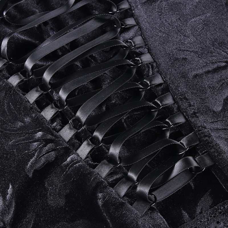 Xixi Áo Lửng Hai Dây Cổ Chữ V Bằng Vải Nhung Phối Ren Phong Cách Gothic Quyến Rũ Dành Cho Nữ