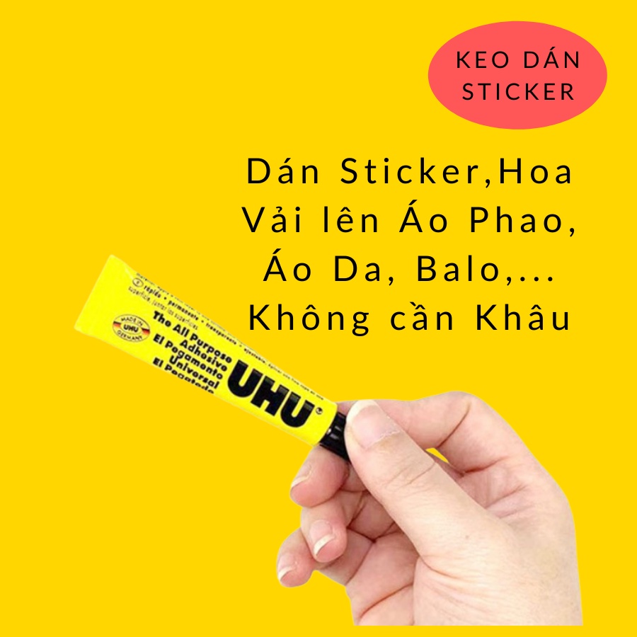 Keo dán đa năng siêu dính UHU Keo dán STIKCER, KEO VẢI, KEO DÁN GIÀY, KHÔNG HẠI DA TAY 7ml chuẩn Đức trong suốt