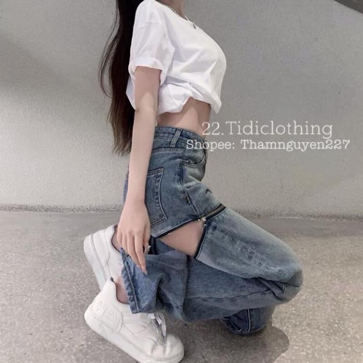 Quần jeans ống suông Ulzzang, quần jeans khoá kéo sexy đa năng - quần bigsize chất đẹp ! ;