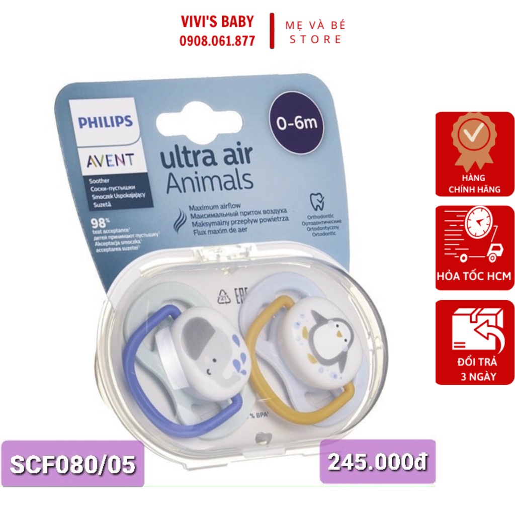 Núm ti giả Philips Avent Ty ngậm Avent Ultra Air có chỉnh nha, giúp bé tự ngủ 0 - 6M Xanh/Vàng - 1 Đổi 1 Nếu Lỗi NSX