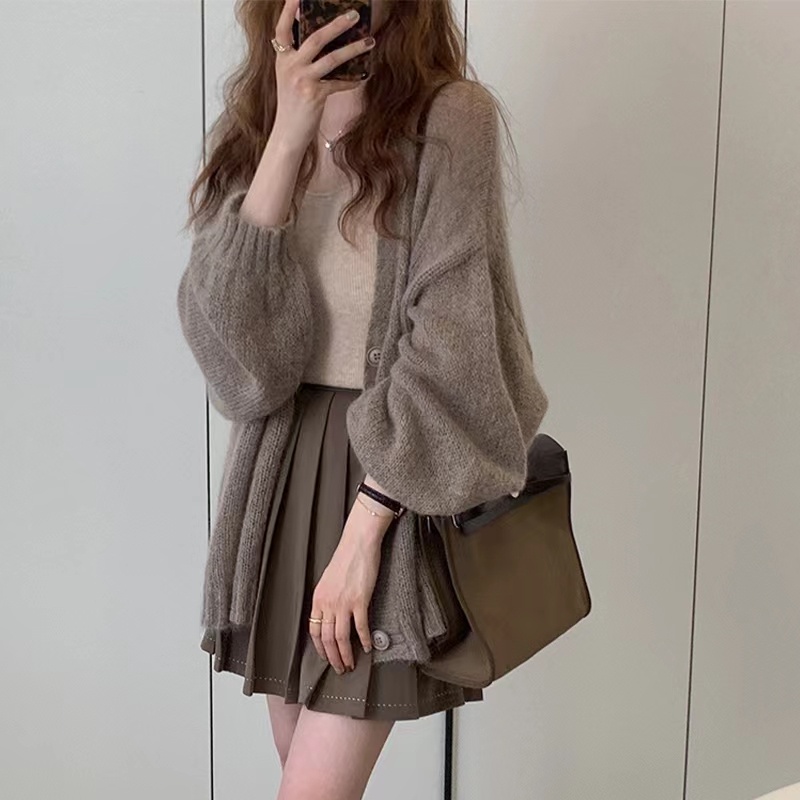 Áo Cardigan Bigsize,Áo Khoác Cardigan Dệt Kim Mỏng Tay Phồng Thời Trang Cho Nữ