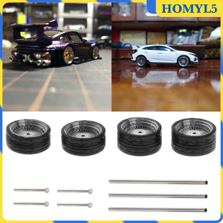 Bộ 4 Bánh Xe Trước Và Sau Cho Xe Ô Tô Đồ Chơi Tỉ Lệ 1 / 64