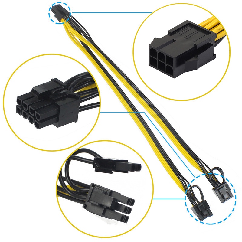 6 Pin ra 2 Đầu 8 Pin Card đồ họa Cáp Chia Nguồn Vga Pci-E 6-pin Sang 2 X 8-pin/ 2 X 8 Pin