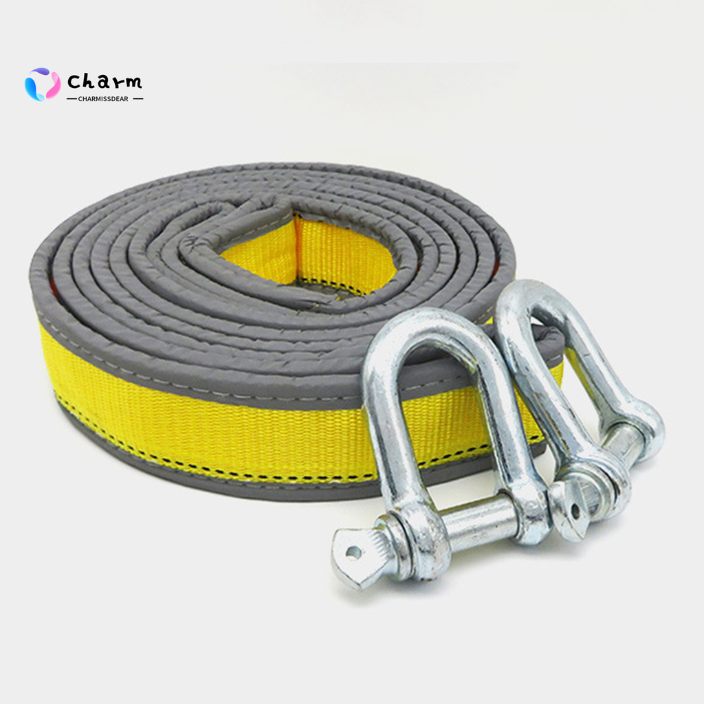 [CHS] COD 3Pcs/Set 4m Tow Strap with U-shaped Hooks Reflective Design Yellow Multifunctional Car Haul Rope for Outdoor