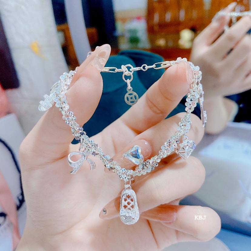lắc tay dáng xù charm treo bạc 925