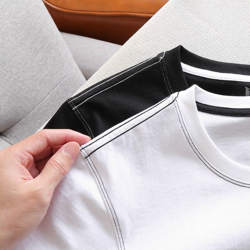 Áo Thun Nam Cổ Tròn Cotton 100 Basic Phối Chỉ Maud Đen Trắng | BigBuy360 - bigbuy360.vn