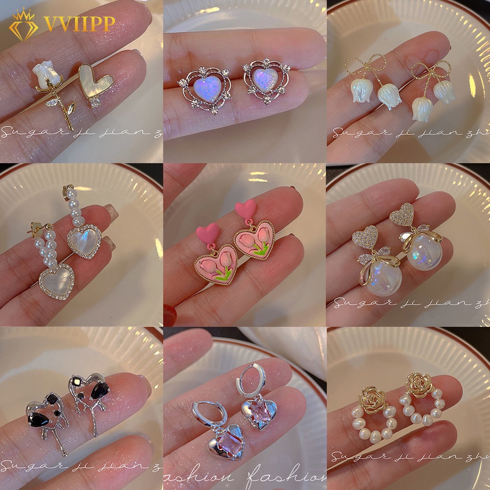 Bông Tai Hình Hoa Tulip Đính Ngọc Trai Sang Trọng Phong Cách Hàn Quốc Cho Nữ