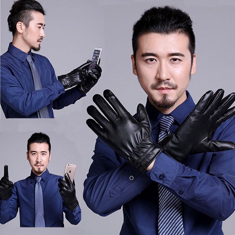 Găng tay da cho nam nữ sử dụng được cảm ứng điện thoại Bao tay nam kiểu dáng basic chất da PU