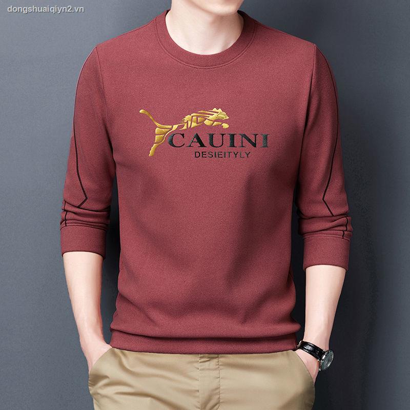 Áo thun cotton mỏng tay dài cổ tròn in họa tiết phong cách xuân thu cao cấp cá tính dành cho nam trung niên