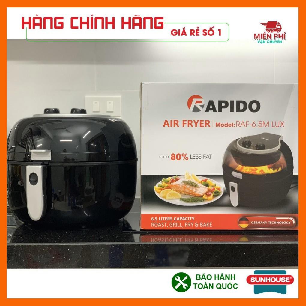 NỒI CHIÊN KHÔNG DẦU RAPIDO, DUNG TÍCH 4L, 5L, 6,5L TẶNG KÈM QUÀ TẶNG HẤP DẪN, BẢO HÀNH 1 NĂM TOÀN QUỐC.