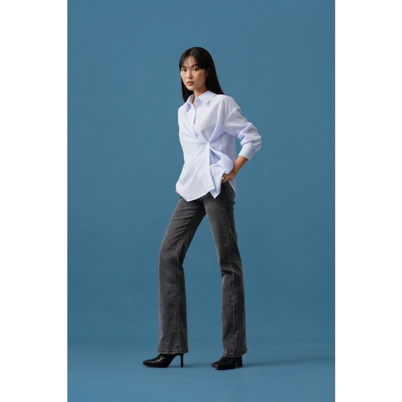 Áo sơ mi kẻ dáng oversize mặc 2 kiểu (Xanh)_MONOTALK T10031TK