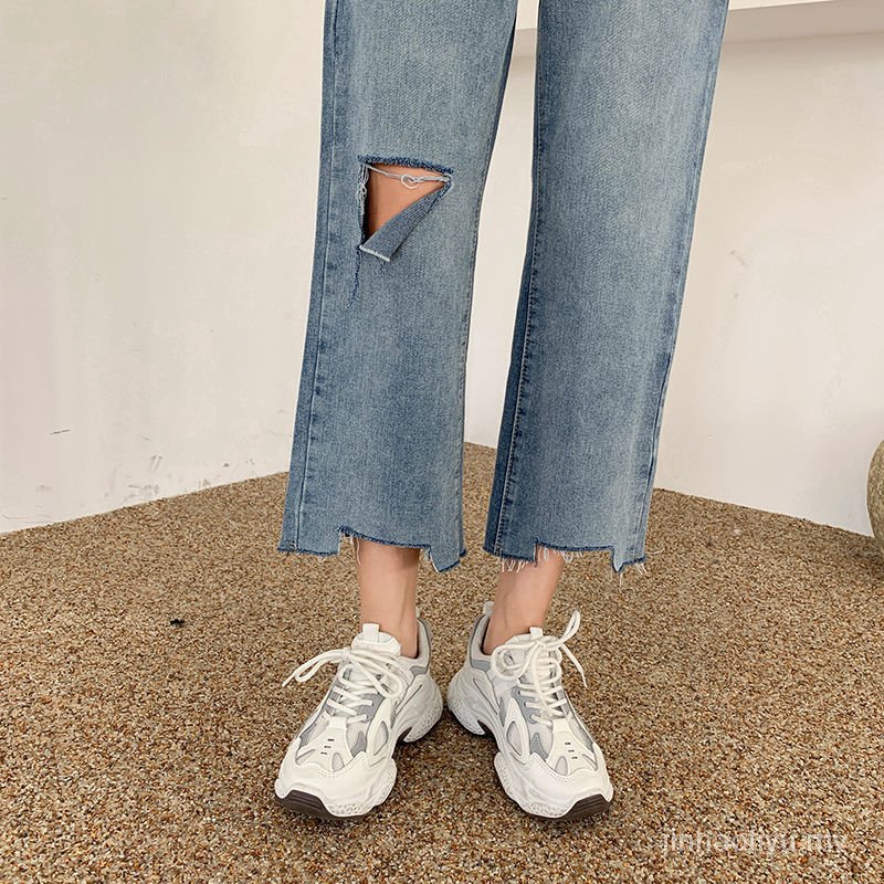 Quần Jeans Lửng Lưng Cao Dáng Rộng Phối Rách Thời Trang Mùa Hè Cho Nữ Size Lớn Fatm200Jin