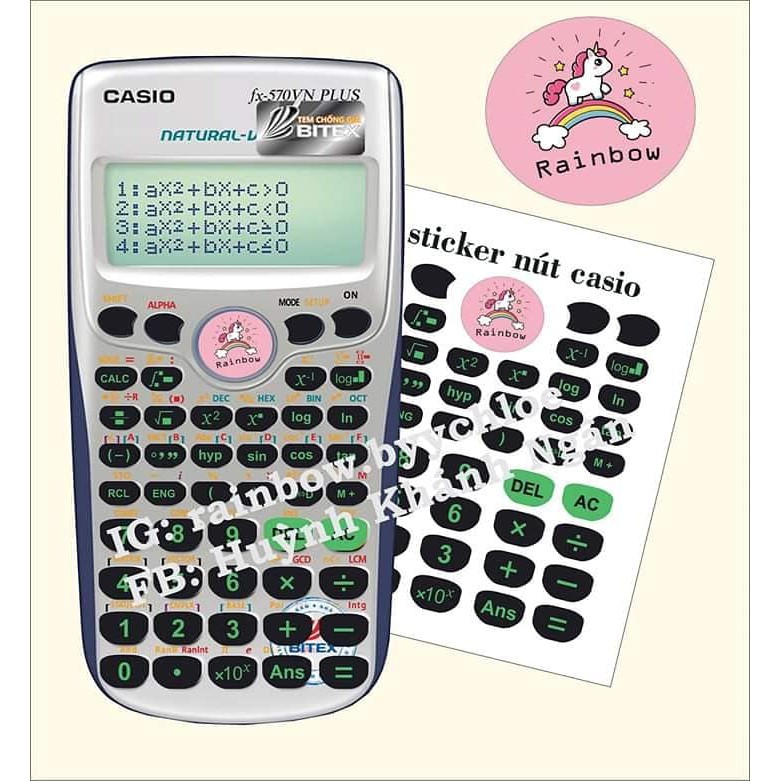 decal phím casio 570 plus xanh lá cây Nút dán máy tính casio 570 plus