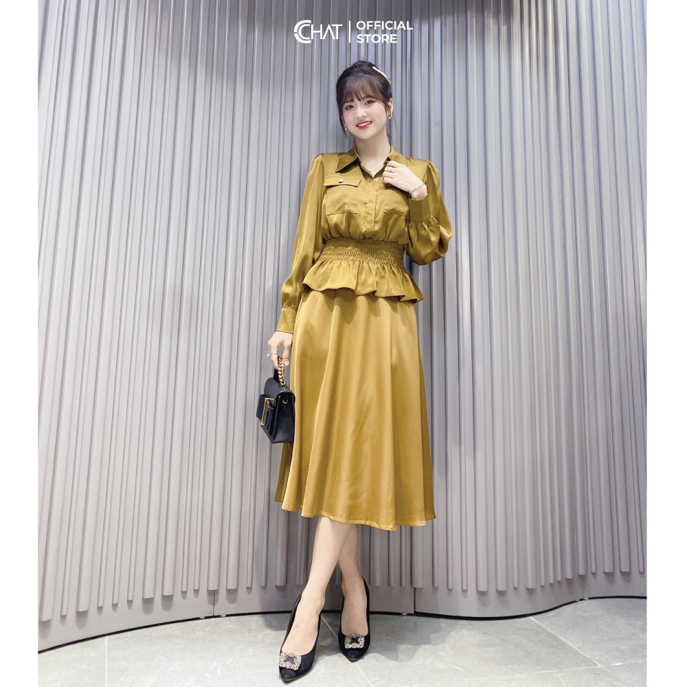 Áo Sơ Mi Nữ 𝐂𝐂𝐇𝐀𝐓 2 Túi Trước Bo Chun Gấu Chất Lụa Cao Cấp Dáng Suông Phong Cách Trẻ Trung 12FDL2018GT