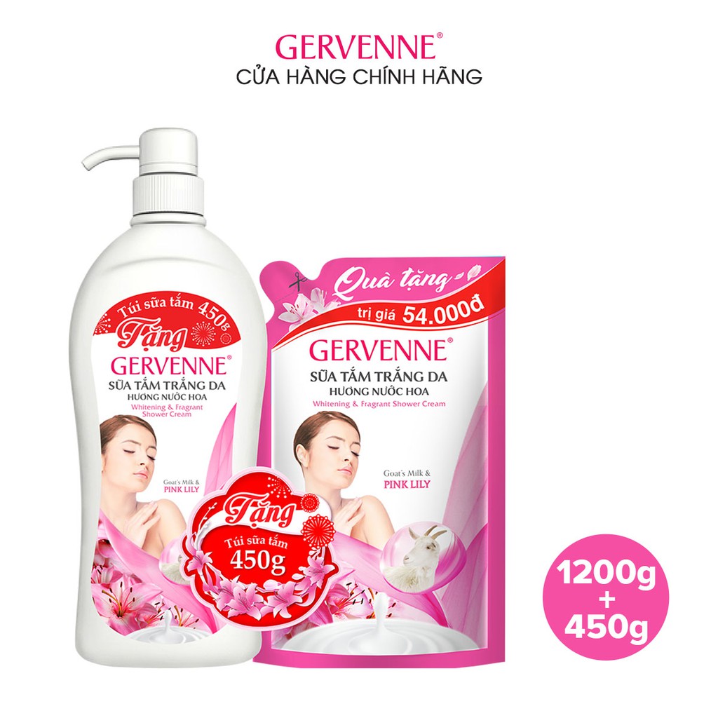 Gervenne Sữa tắm trắng da Pink Lily 1.2L - TẶNG túi sữa tắm 450gr