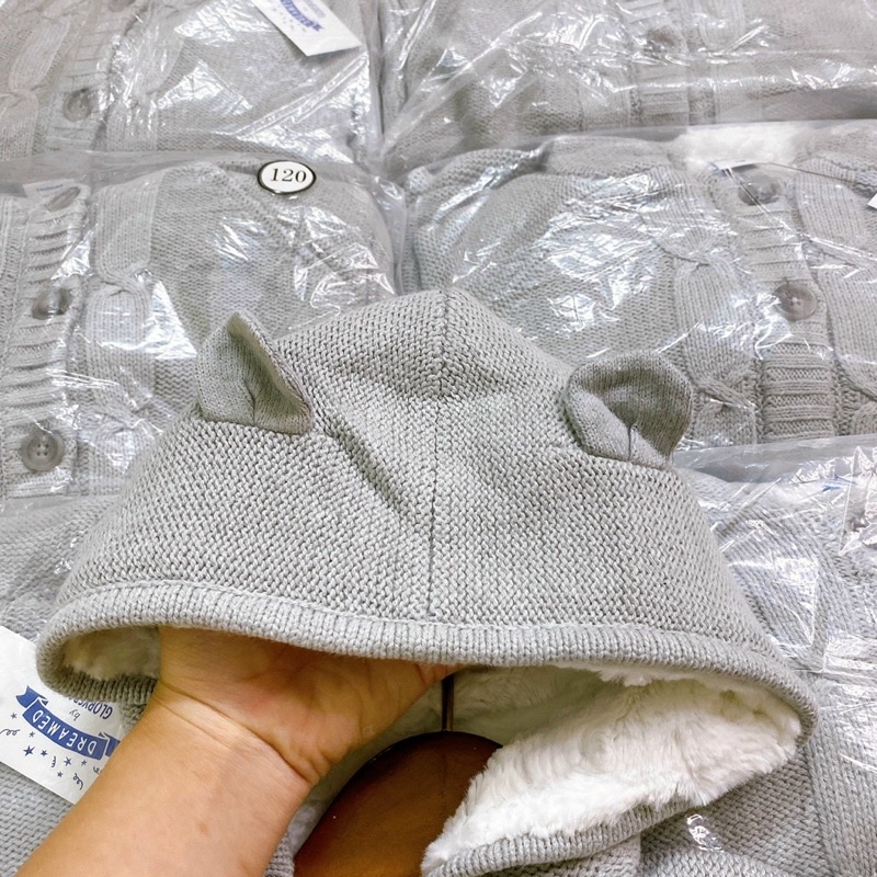 Áo khoác len lông tai gấu sz 4/5y