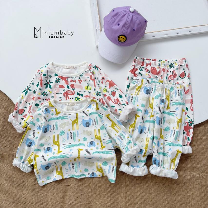 Bộ đồ dài tay quần dài thu đông động vật cho bé trai/ gái chất liệu 100% cotton, quần áo trẻ em MiniumBaby-SB1282