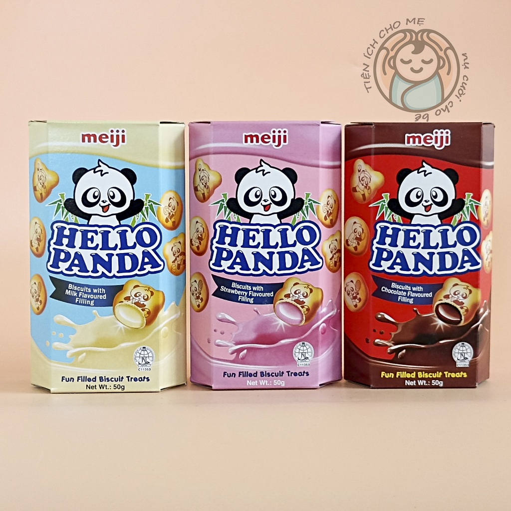 Bánh gấu nhân kem Hello Panda Meiji, bánh quy nhân kem Nhật Bản hộp 50g vị sữa/ dâu/ chocolate