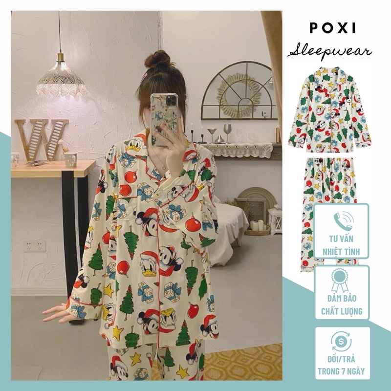 Đồ bộ ngủ nữ Pyjama hoạ tiết hoạt hình dễ thương chất cotton siêu mát