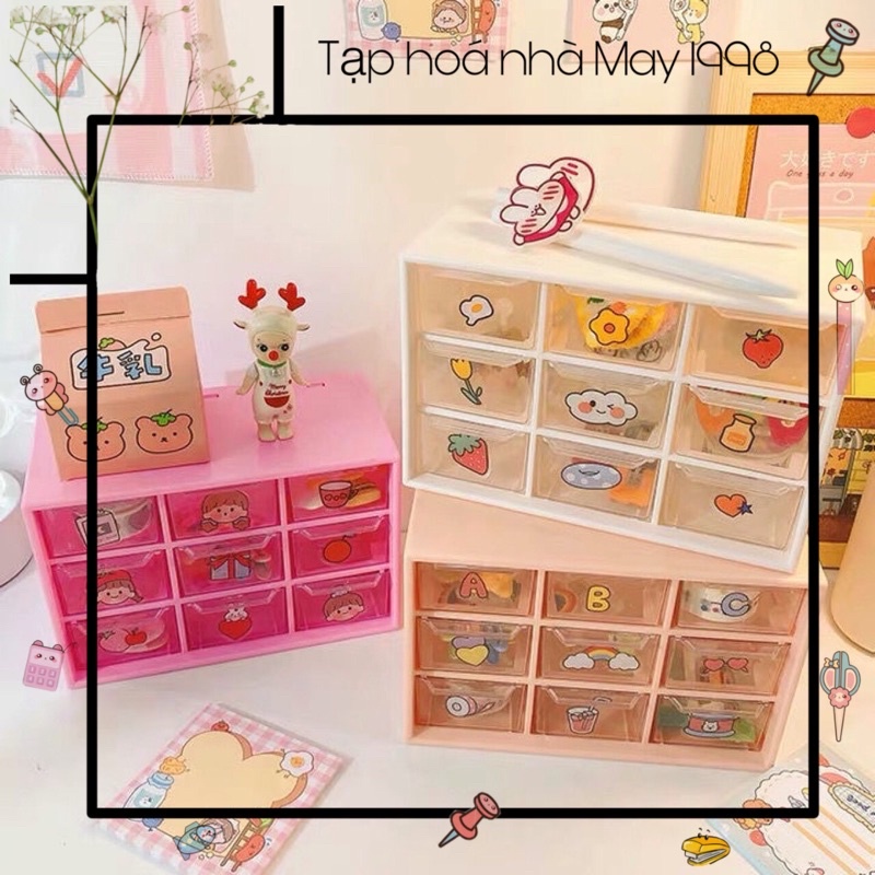 Hộp nhựa gồm 9 ngăn kéo nhỏ dùng đựng trang sức/ cột tóc/ kẹp tóc/ son/ v..v.. cực xinh xắn và tiện lợi