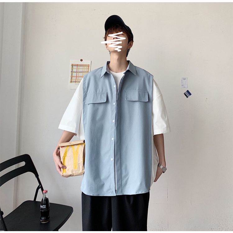 Áo Sơ Mi Tay Lỡ Form Rộng Ulzzang Phối 2 Màu Kiểu Dáng Mới Nhất 2022