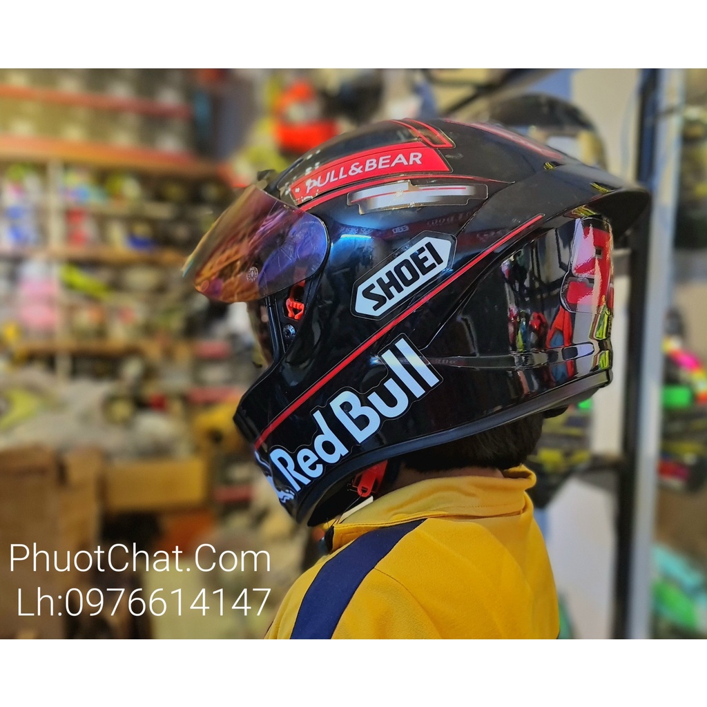 Nón bảo hiểm Fullface M266 đen bóng dán tem decal Redbull
