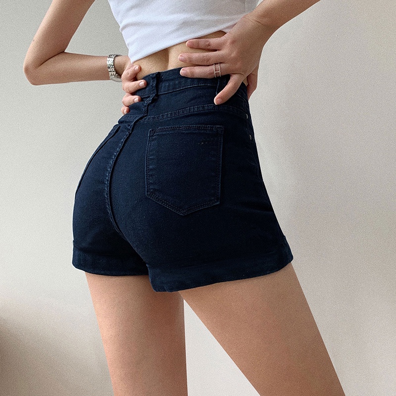 Quần ngắn denim IELGY dáng chữ A lưng cao co giãn thời trang mùa hè cho nữ
