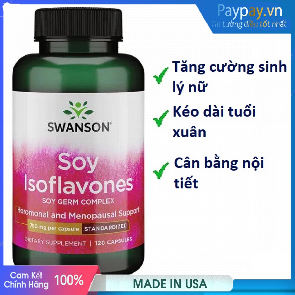 Viên uống hổ trợ Sinh lý nữ mầm đậu nành Swanson Soy Isoflavones 750mg 120 Viên