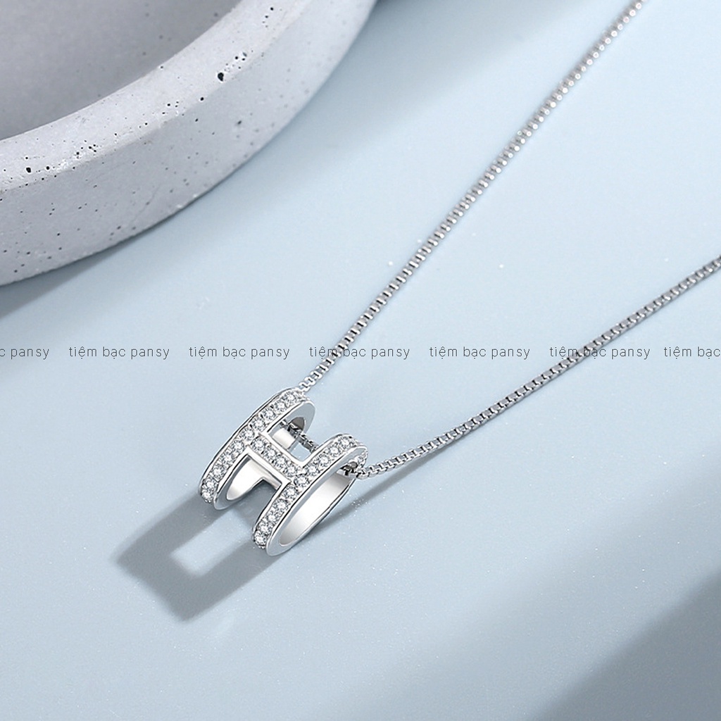 Dây chuyền bạc nữ PANSY mặt hình chữ H thời trang, vòng cổ kí hiệu chữ H đơn giản bằng bạc thật