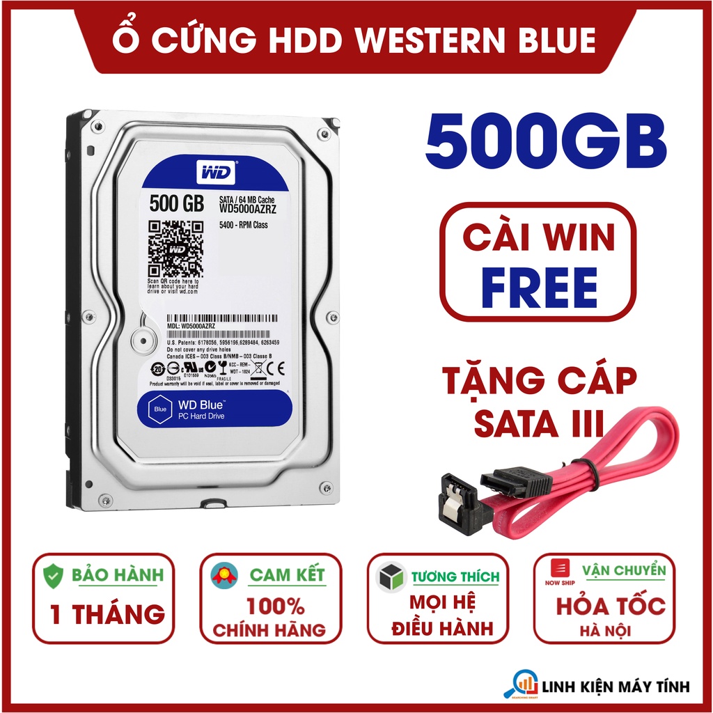 Ổ cứng PC HDD WD Blue 500GB - Mới 99% - Tặng cáp Sata - Bảo hành 1 tháng