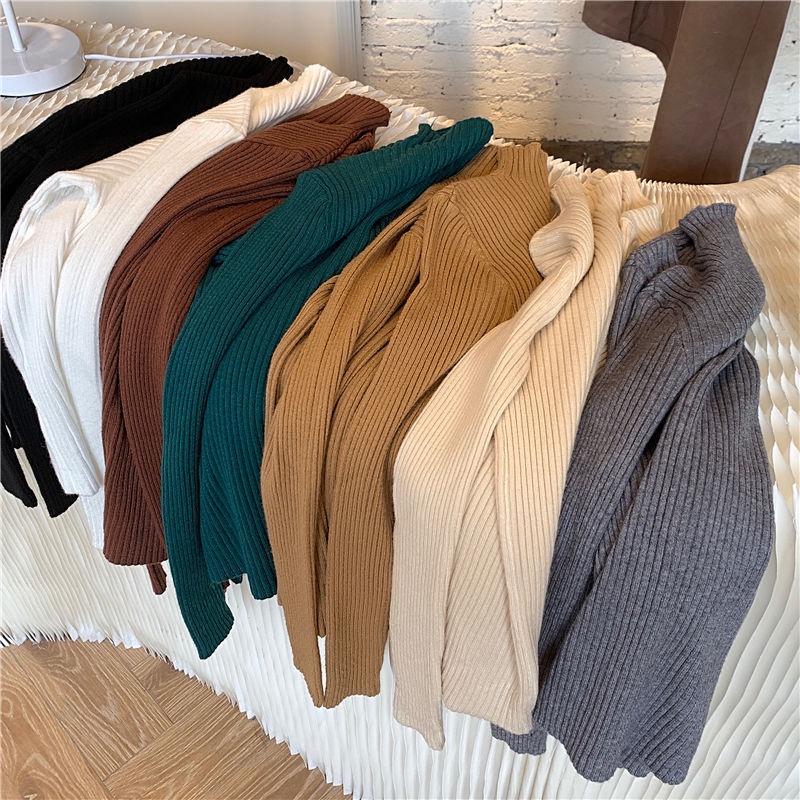 Áo Sweater Dệt Kim Tay Dài Cổ Lọ Ôm Dáng Phong Cách Hàn Quốc Mới
