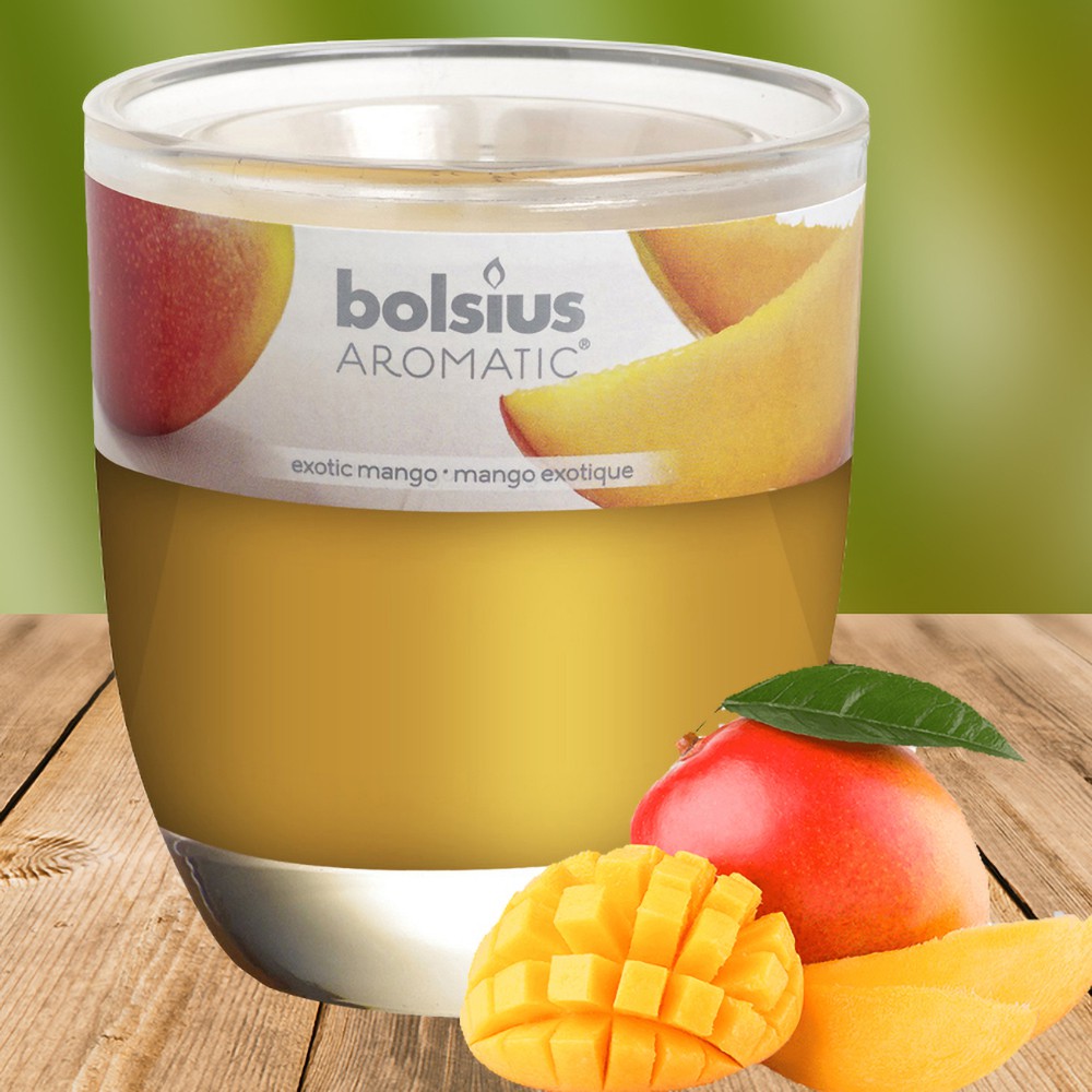 Ly nến thơm tinh dầu Bolsius Exotic Mango 105g - hương xoài rừng, thơm phòng, thư giãn, hỗ trợ khử mùi, không khói