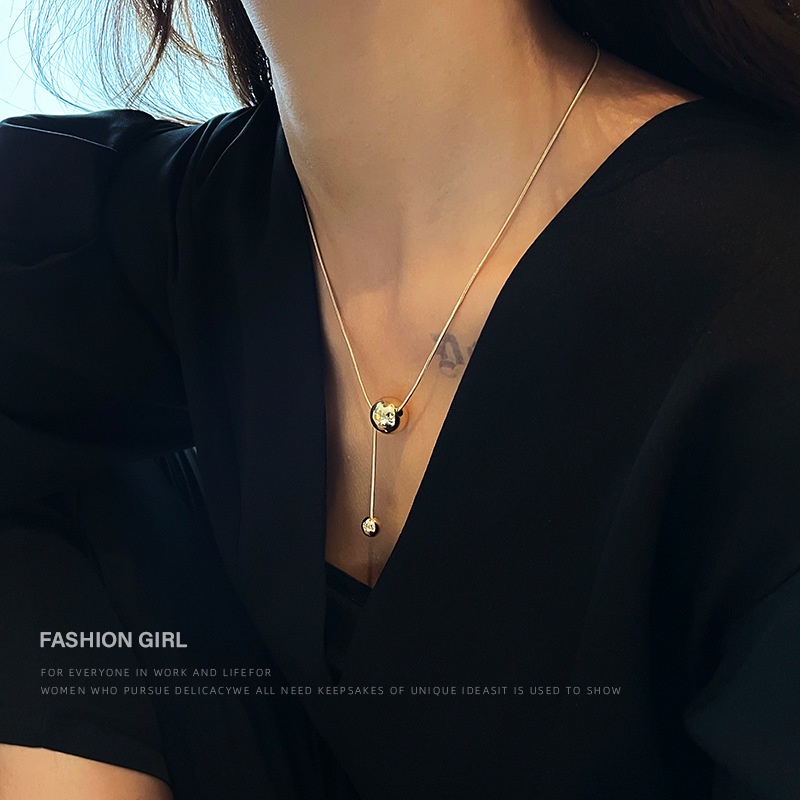 Dây Chuyền Vàng Mặt Hạt Nhỏ Phong Cách Mới Cho Nữ