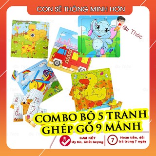 COMBO Gồm 5 Mẫu Tranh Xếp Hình, Ghép Hình 9 Mảnh Bằng Gỗ Cho Bé Phát Triển Tư Duy 1- 6 Tuổi