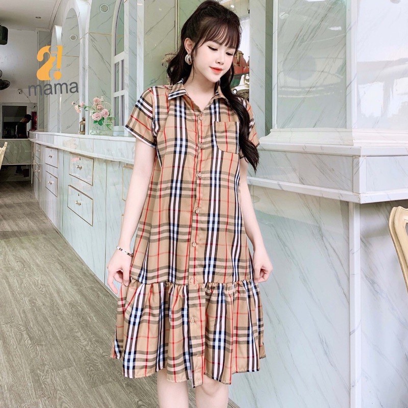 [ Hàng mới về] Váy bầu sơ mi kẻ becbery