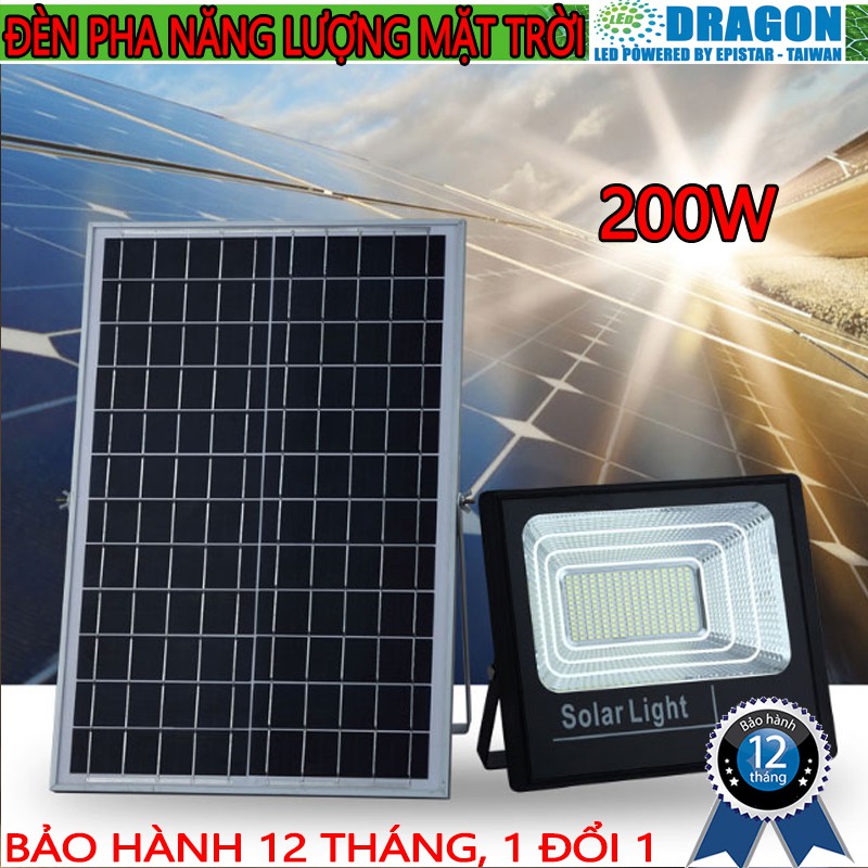 Đèn led pha năng lượng mặt trời 200w IP67 có remote tấm pin rời dây dài 5m - Bảo hành 12 tháng