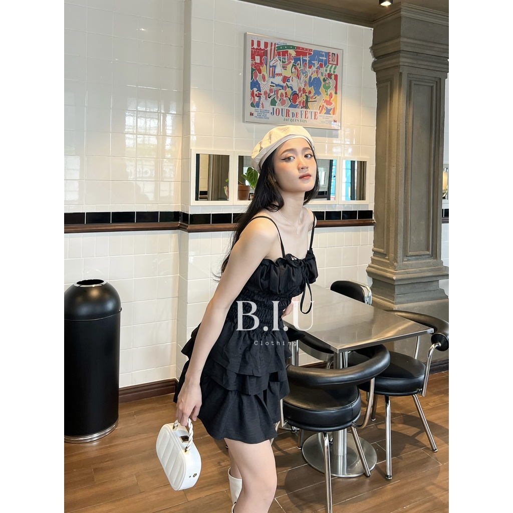 Đầm dây viền bèo ngực nhún eo dây cột nhiều kiểu form ngắn xếp tầng xòe BIU Clothing BB0029