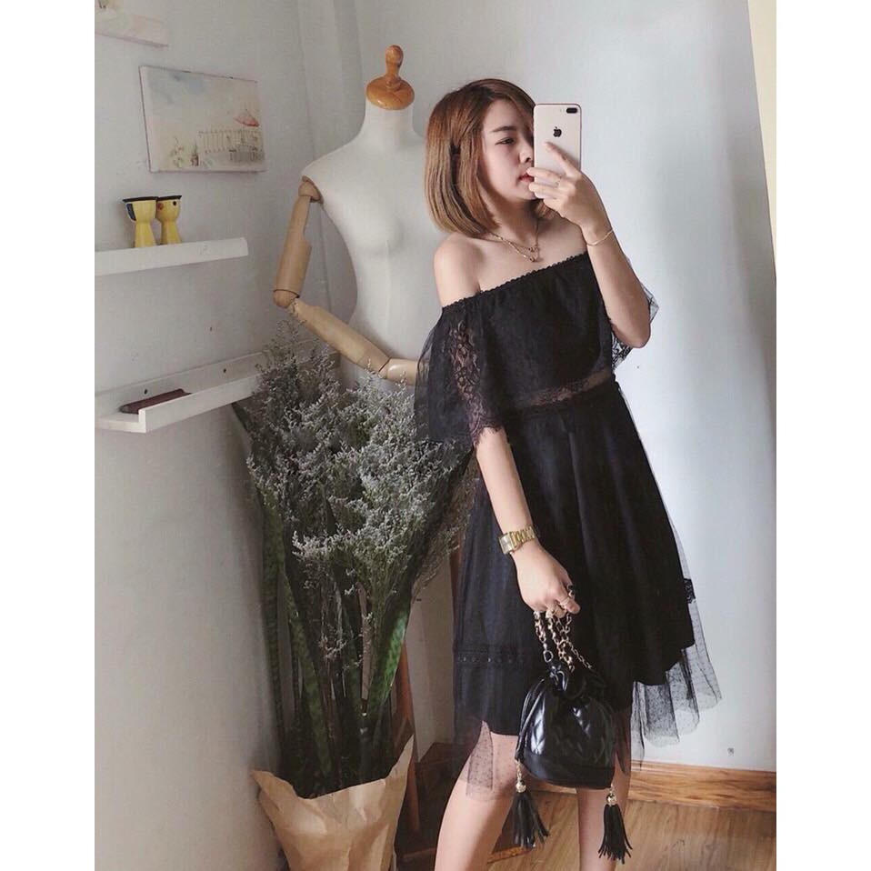 Đầm ren dự tiệc đầm trễ vai phối lưới đẹp ngất | BigBuy360 - bigbuy360.vn
