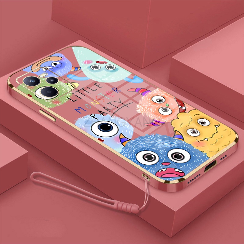 Ốp Điện Thoại silicone TPU Mềm Mạ Điện Họa Tiết Quái Vật Nhỏ Có Dây Đeo Cho Realme c35