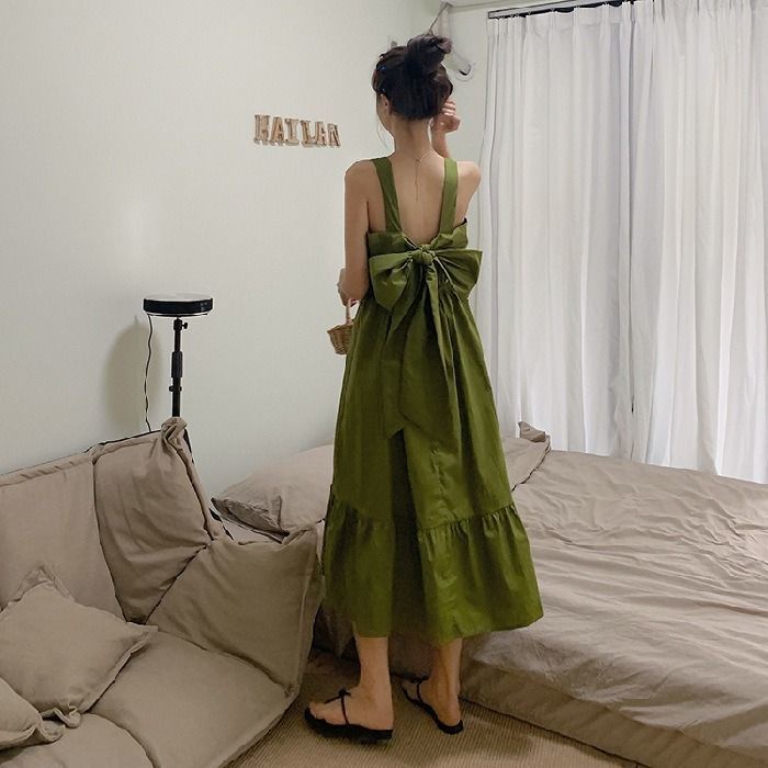 Đầm Trễ Vai Đính Nơ Thời Trang Đi Biển Xinh Xắn