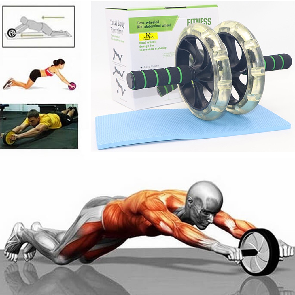 Con Lăn Tập Bụng Silicon Bắt Nền Tốt Hơn Tập Gym Thể Dục Thể Thao 2 Bánh Chính Hãng Amalife – Kèm Thảm Lót