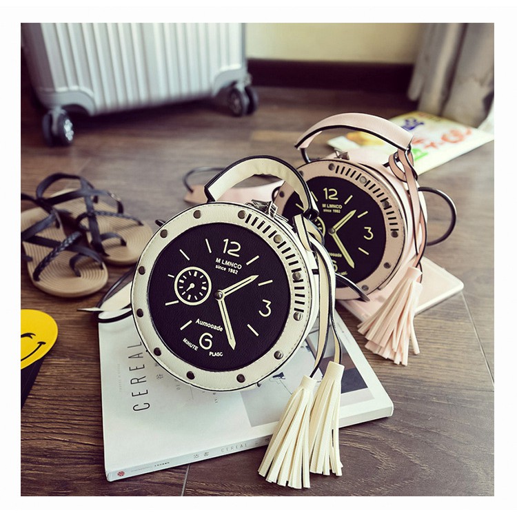 Túi Hộp Tròn Họa Tiết Đồng Hồ Siêu Xinh E083