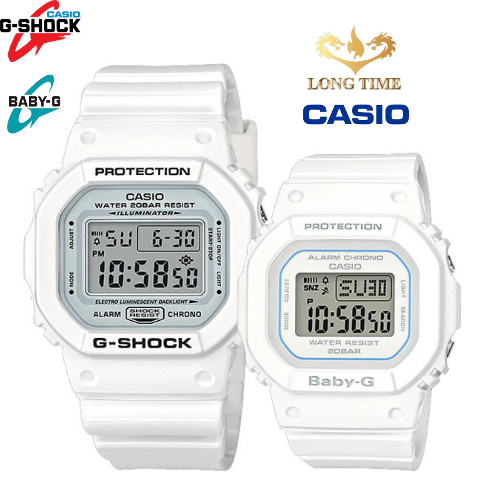 Đồng Hồ đôi Casio G-Shock DW-5600MW-7DR và baby-G BGD-560-7DR Dây Nhựa Trắng - Mặt V