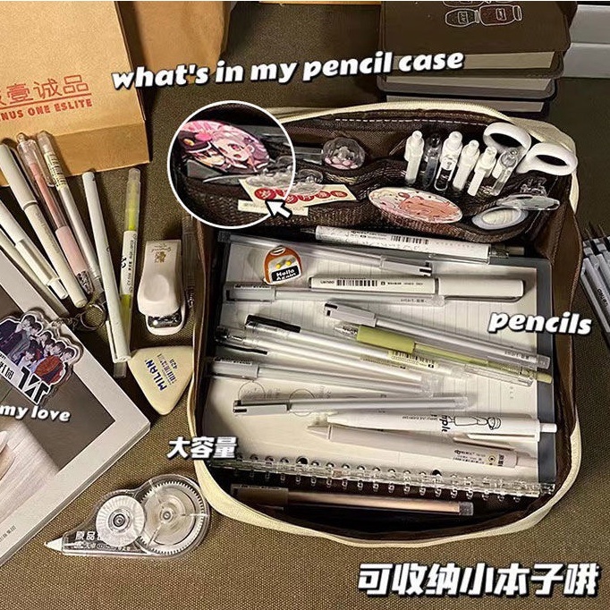 Túi Đựng Bút Bằng Vải Canvas Cỡ Lớn Đa Năng Thiết Kế Đơn Giản Dành Cho Học Sinh