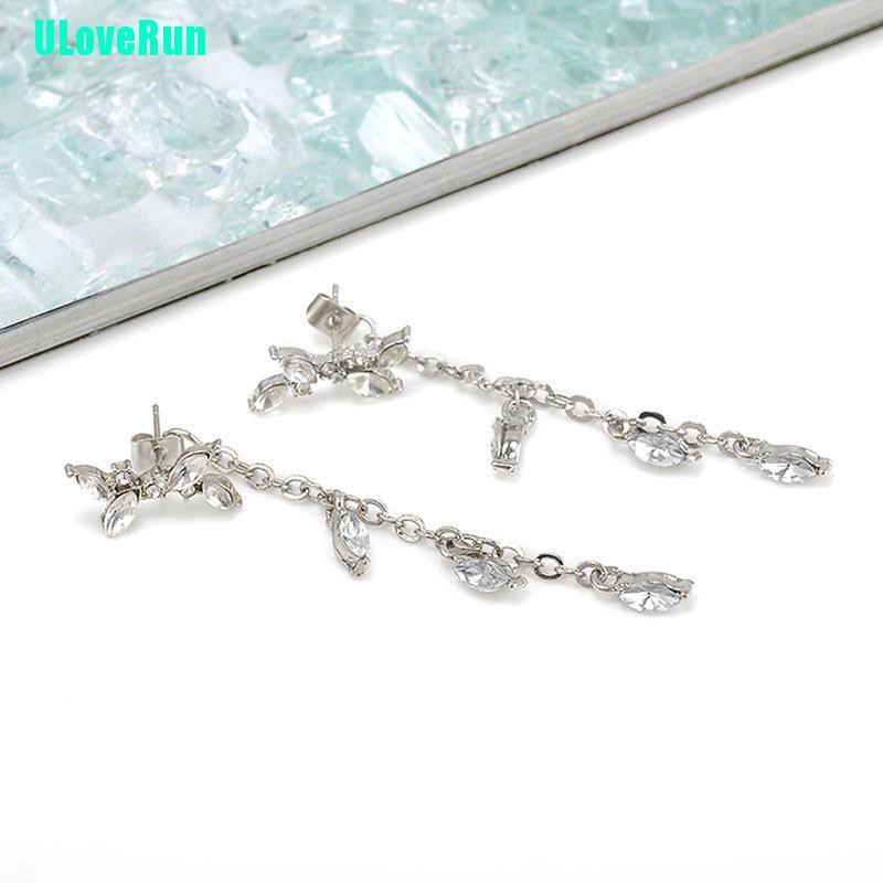 Bông Tai Dáng Dài Hình Chiếc Lá Phối Tua Rua Phong Cách Hàn Quốc Cho Nữ