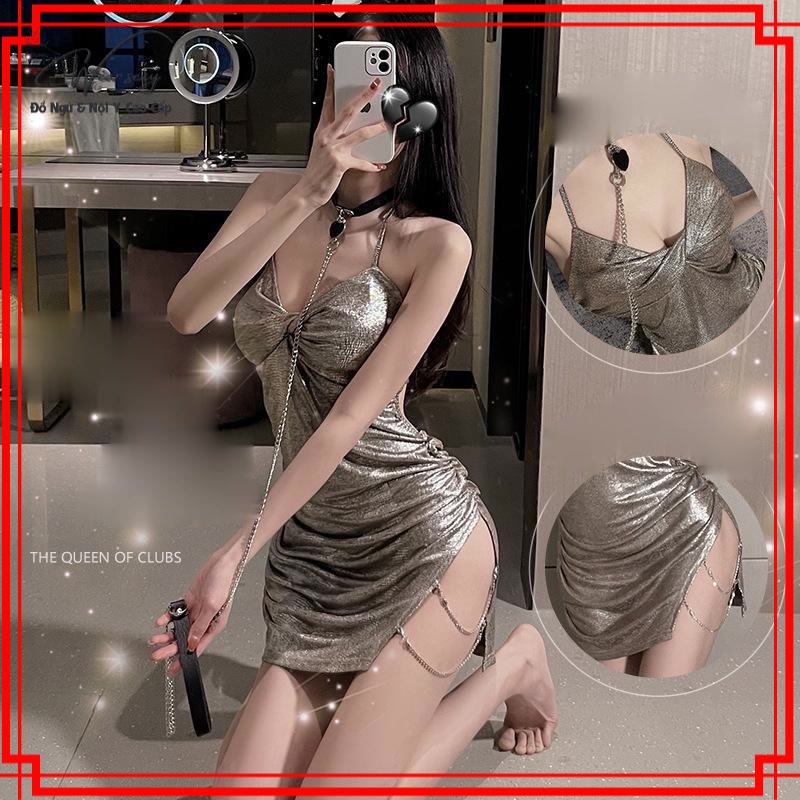 Váy Nhũ Dây Xích Xẻ Tà Ôm Sát Cám Dỗ Gợi Cảm Sexy 1661 [CWEAR.SEXY_ĐỒ NGỦ &amp; NỘI Y CAO CẤP]