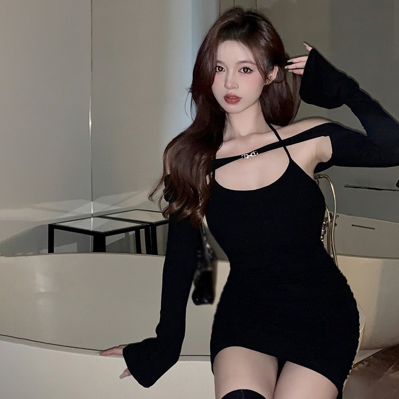 Set Đầm Hai Dây Xếp Ly + Áo Choàng Tay Dài Màu Sắc Đơn Giản Phong Cách Hàn Quốc Dành Cho Nữ